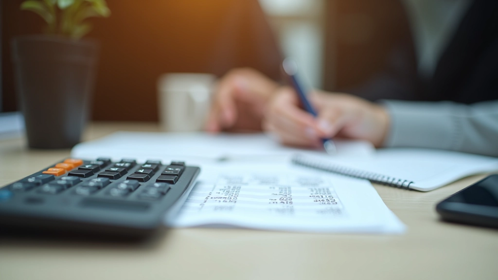 Calculator and expense notebook showing monthly transport cost calculations