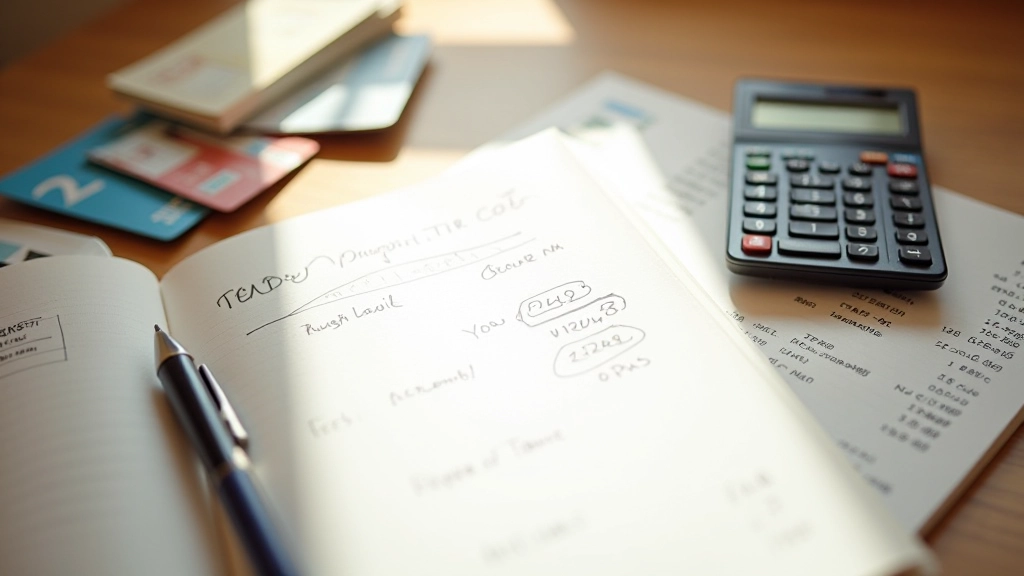 Comparison of transport costs on notebook with calculator and receipts