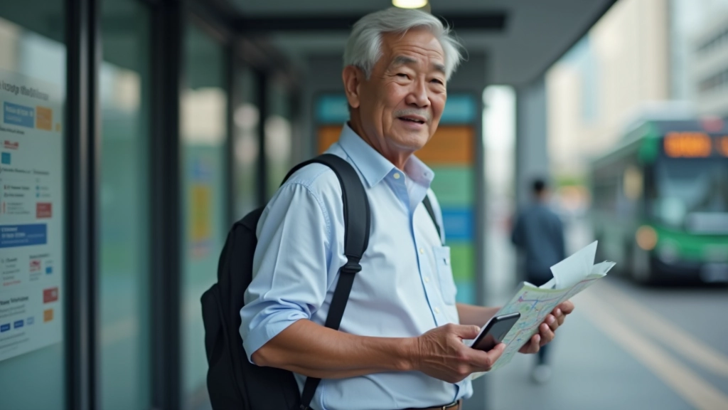 Commuter reviewing transit options on smartphone at bus stop
