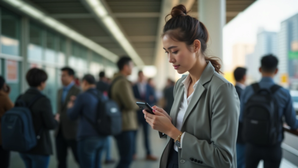 Stressed commuter checking watch while waiting for transport, urban background