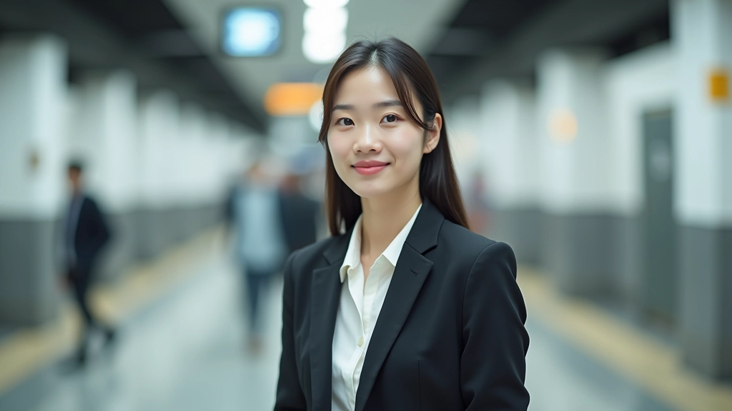 Woman commuting through modern MTR station