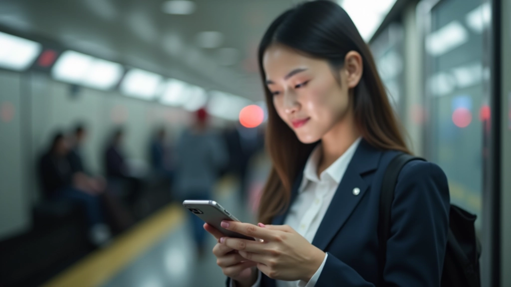 Commuter reviewing transit card balance on mobile phone